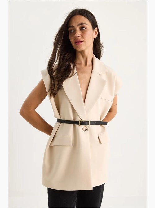 Gilet lungo con collo a scialle e cintura lucci - Kiabi Gilet lungo con collo a scialle e cintura lucci - Kiabi