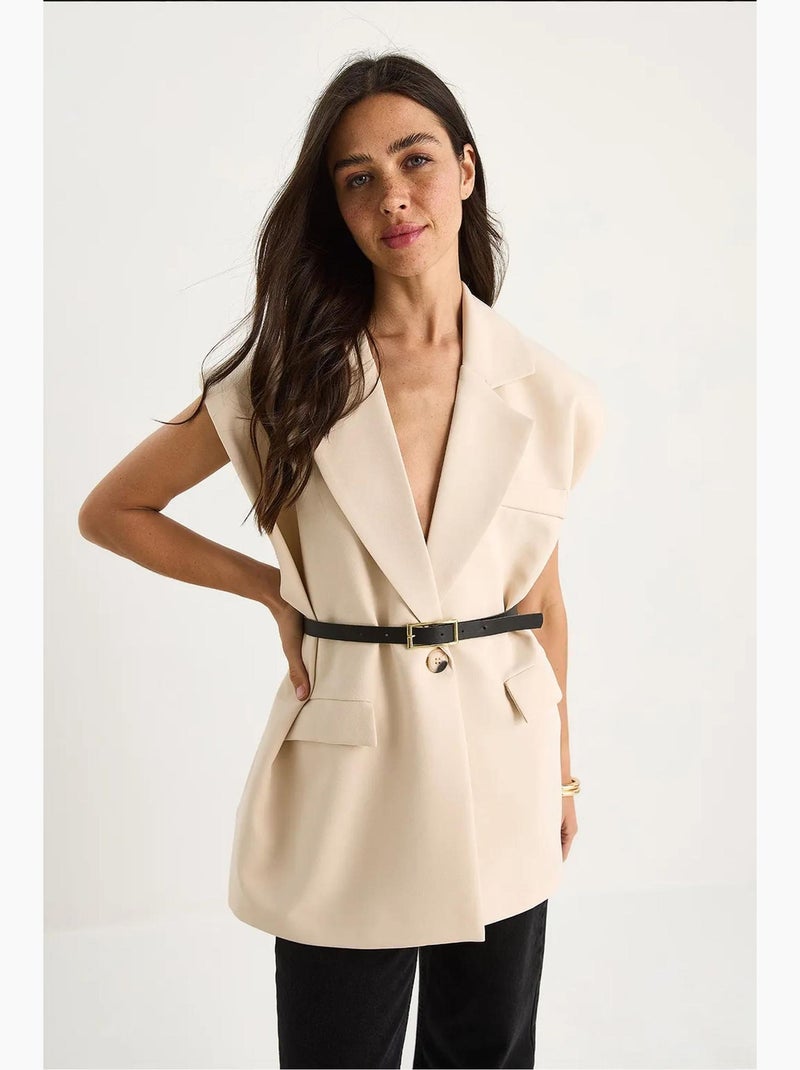Gilet lungo con collo a scialle e cintura lucci Beige argilla - Kiabi