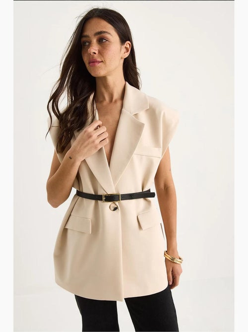 Gilet lungo con collo a scialle e cintura lucci - Kiabi Gilet lungo con collo a scialle e cintura lucci - Kiabi