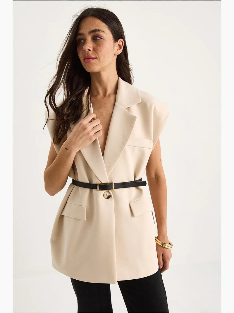 Gilet lungo con collo a scialle e cintura lucci Beige argilla - Kiabi