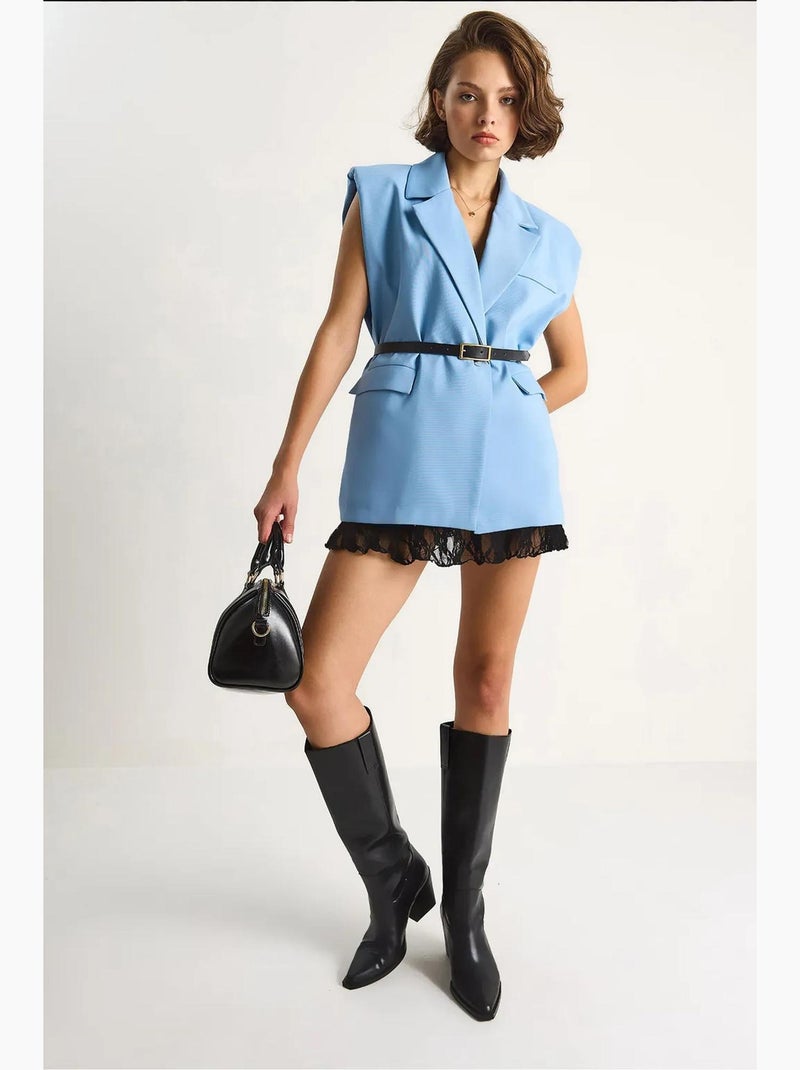 Gilet lungo con collo a scialle e cintura lucci Blu chiaro - Kiabi