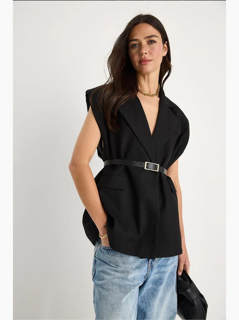 Gilet lungo con collo a scialle e cintura lucci Nero - Kiabi