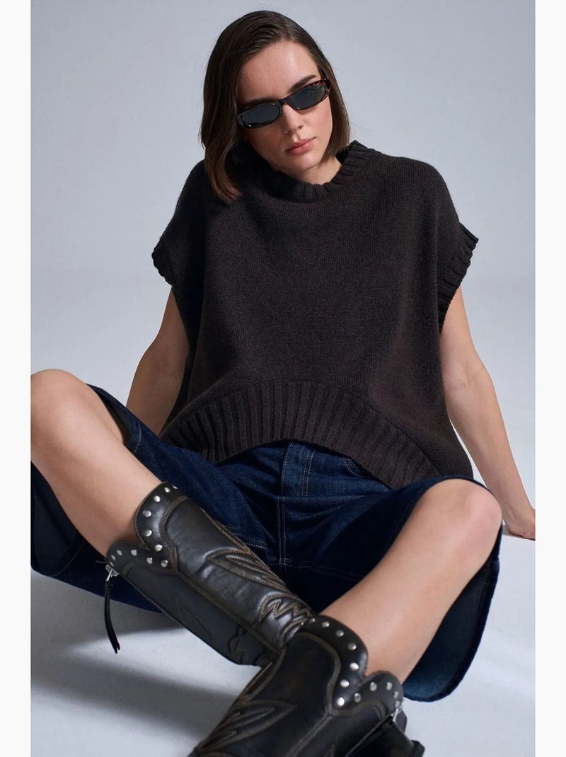 Gilet maglione in maglia a coste oversize dilvin Marrone scuro - Kiabi