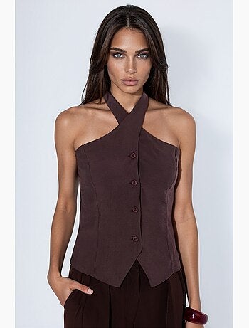 Gilet sartoriale in misto modal scollo all’americana aderente con nodo hiccup