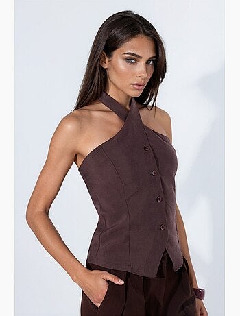 Gilet sartoriale in misto modal scollo all’americana aderente con nodo hiccup