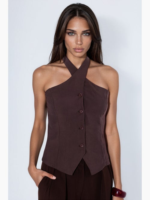 Gilet sartoriale in misto modal scollo all’americana aderente con nodo hiccup - Kiabi Gilet sartoriale in misto modal scollo all’americana aderente con nodo hiccup - Kiabi