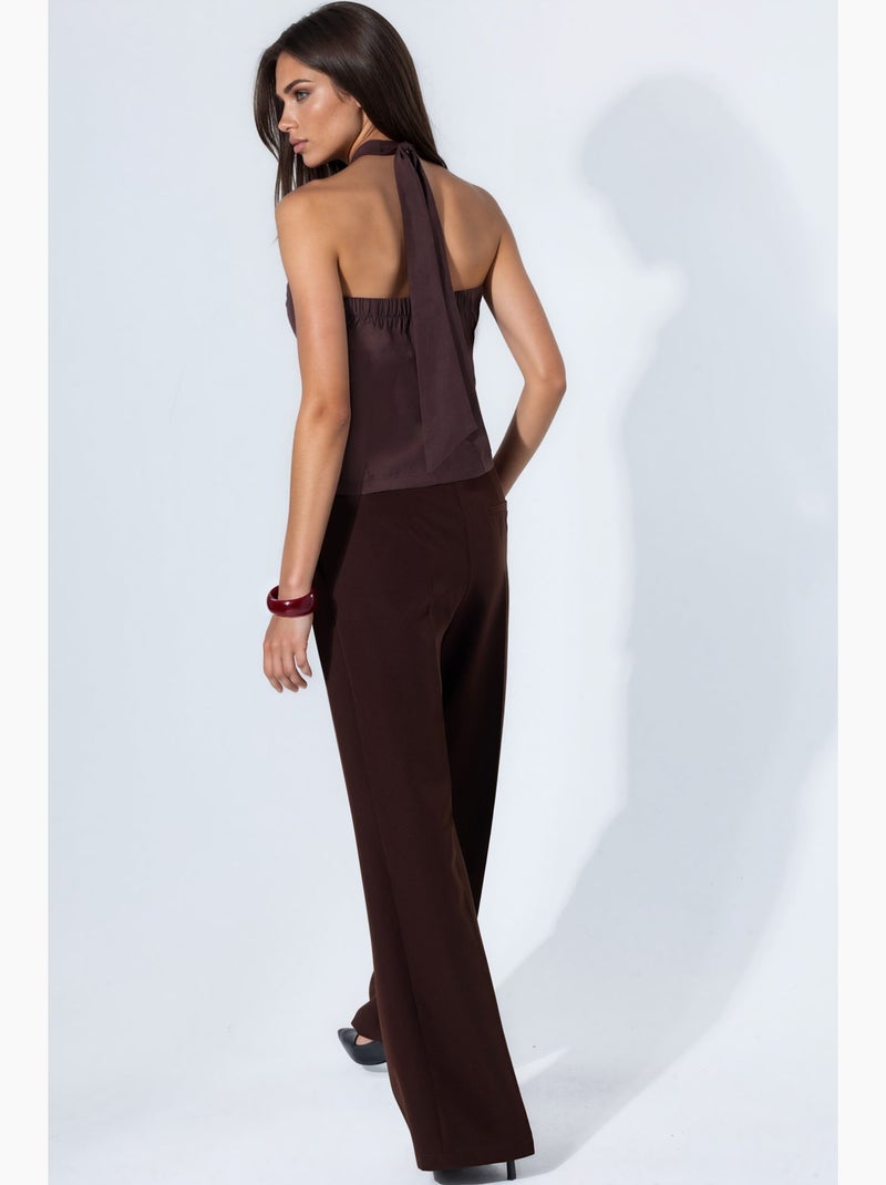 Gilet sartoriale in misto modal scollo all’americana aderente con nodo hiccup Marrone scuro - Kiabi