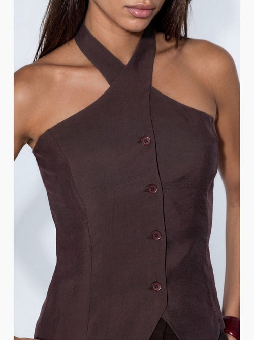 Gilet sartoriale in misto modal scollo all’americana aderente con nodo hiccup - Kiabi Gilet sartoriale in misto modal scollo all’americana aderente con nodo hiccup - Kiabi