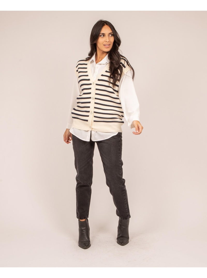 Gilet senza maniche a righe KILISS Ecru - Kiabi