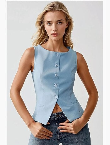 Gilet senza maniche aderente con scollo rotondo e bottoni hiccup
