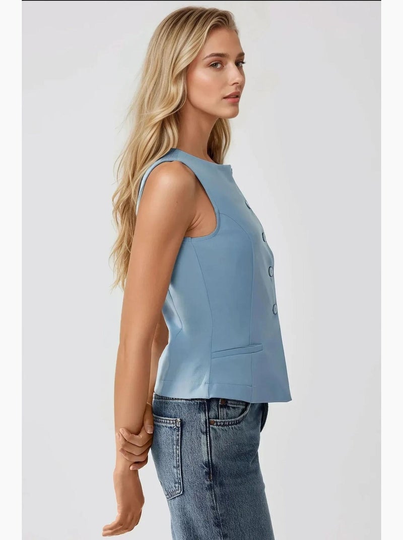 Gilet senza maniche aderente con scollo rotondo e bottoni hiccup Blu cielo - Kiabi
