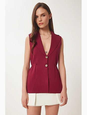 Gilet senza maniche in crepe intrecciato con colletto a giacca istanbul