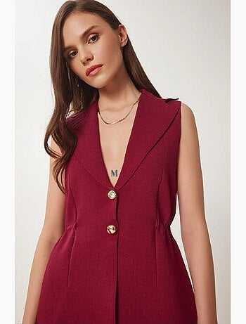 Gilet senza maniche in crepe intrecciato con colletto a giacca istanbul