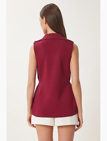 Gilet senza maniche in crepe intrecciato con colletto a giacca istanbul