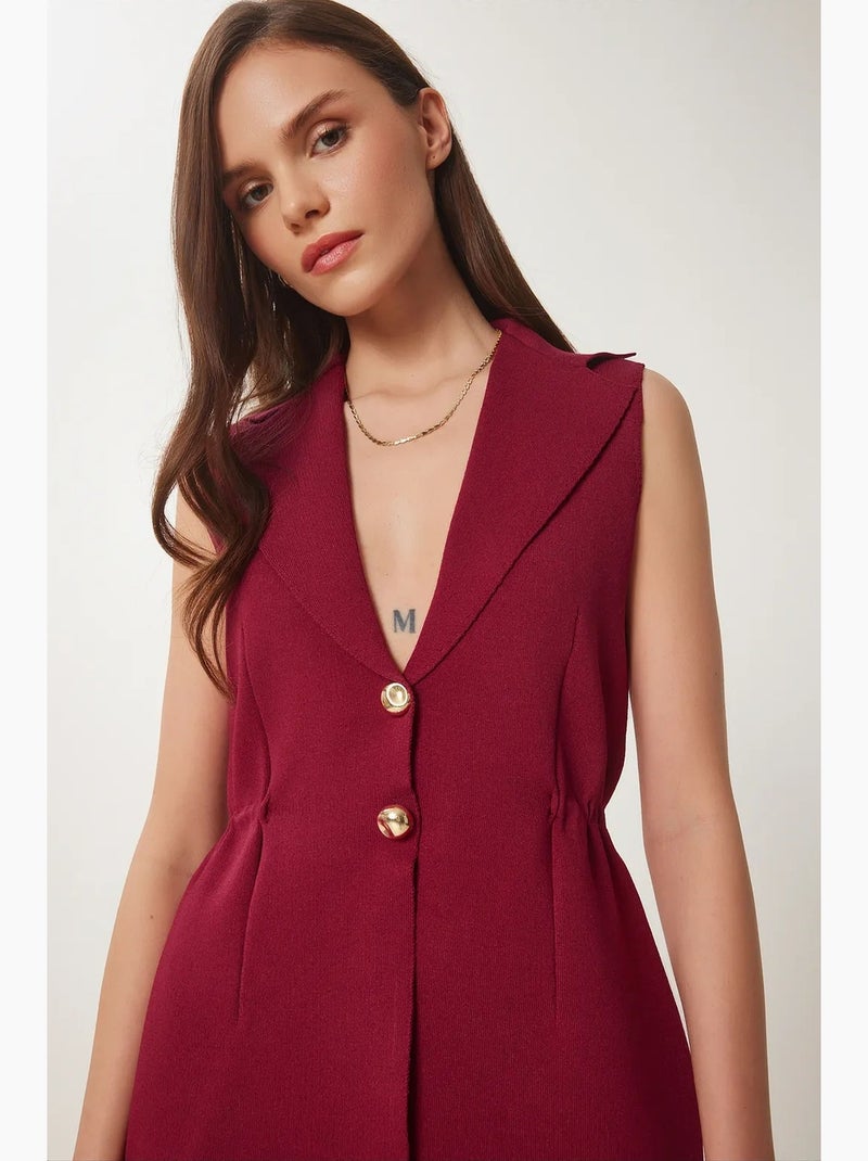 Gilet senza maniche in crepe intrecciato con colletto a giacca istanbul Rosso bordeaux - Kiabi