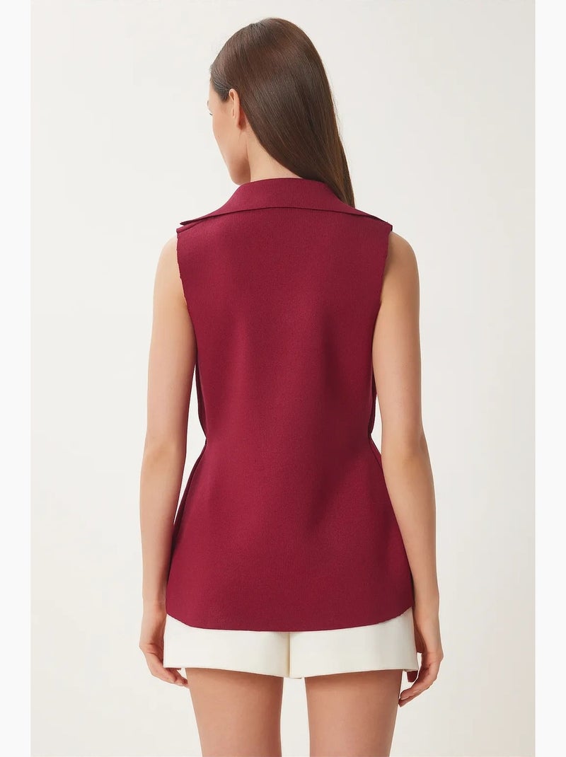 Gilet senza maniche in crepe intrecciato con colletto a giacca istanbul Rosso bordeaux - Kiabi