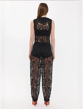 Gilet senza maniche in pizzo e rete con scollo a V