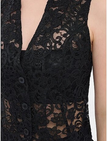 Gilet senza maniche in pizzo e rete con scollo a V