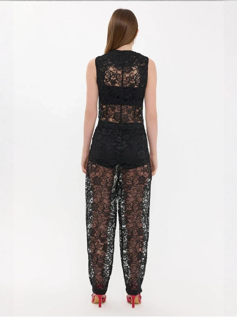 Gilet senza maniche in pizzo e rete con scollo a V Nero - Kiabi