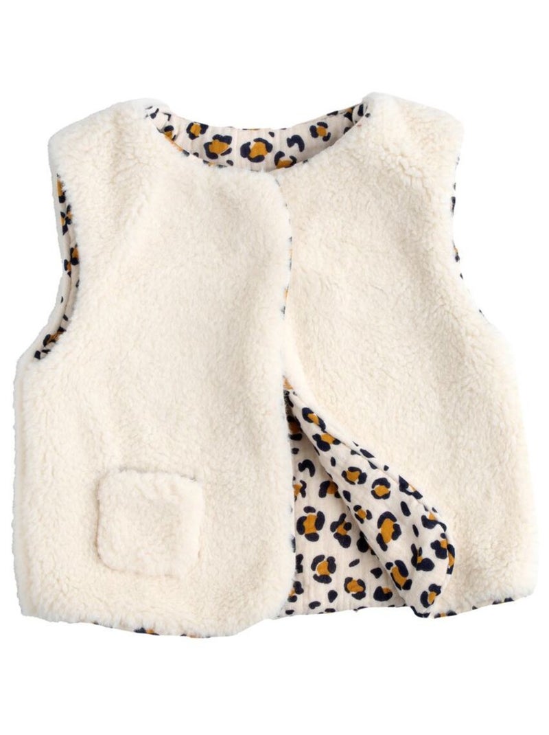 Gilet senza maniche in sherpa con fodera in garza di cotone leopardata per - SAUTHON Ecru - Kiabi