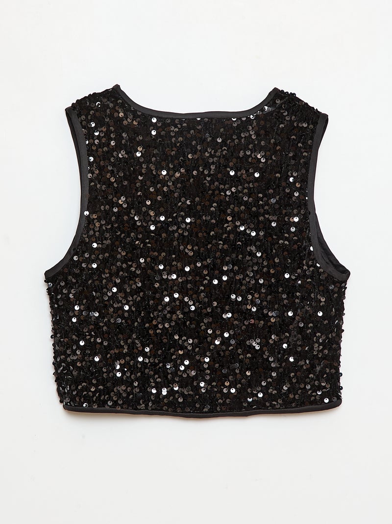 Gilet senza maniche in velluto con paillettes Nero - Kiabi