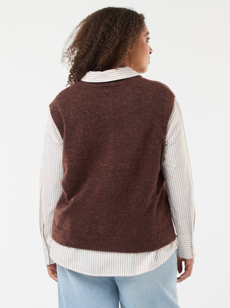 Gilet smanicato abbottonato Marrone - Kiabi