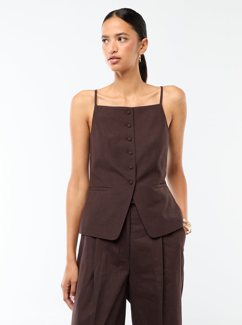 Gilet smanicato con bretelle Marrone - Kiabi