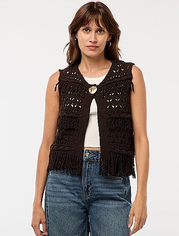 Gilet smanicato con frange