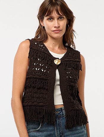 Gilet smanicato con frange