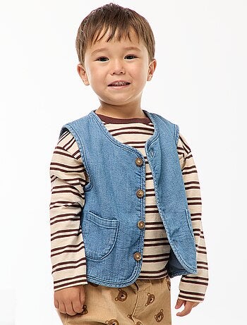 Gilet smanicato effetto jeans a coste