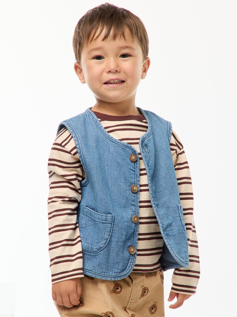 Gilet smanicato effetto jeans a coste Blu - Kiabi