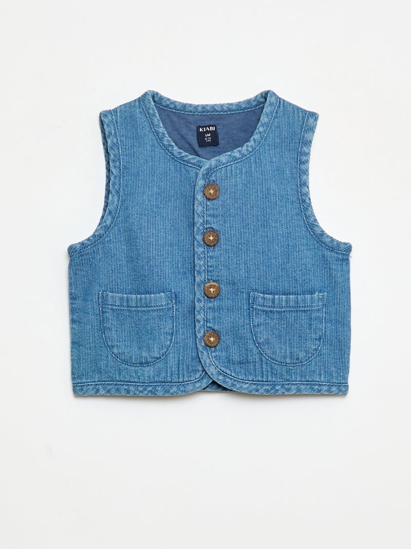 Gilet smanicato effetto jeans a coste Blu - Kiabi