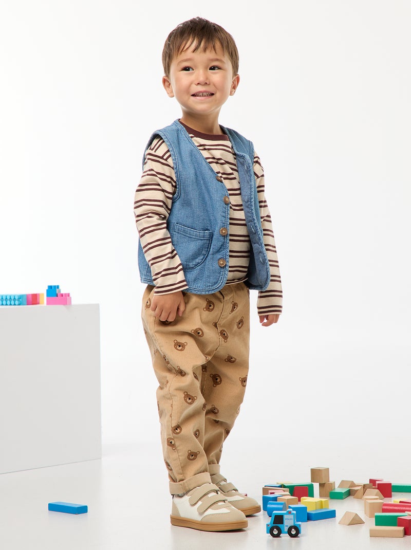 Gilet smanicato effetto jeans a coste Blu - Kiabi