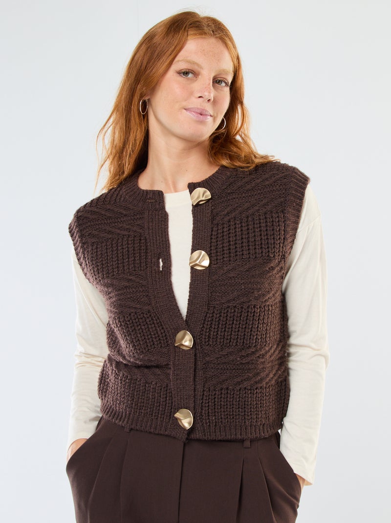 Gilet smanicato in maglia a trecce Marrone - Kiabi