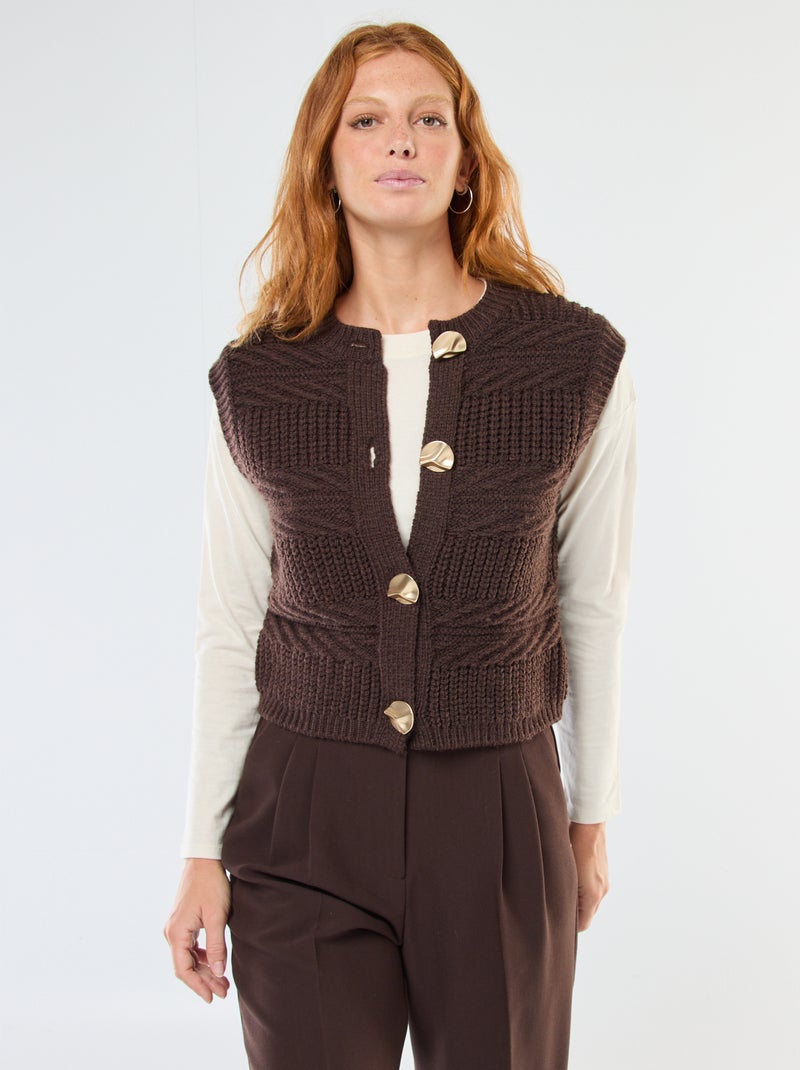 Gilet smanicato in maglia a trecce Marrone - Kiabi