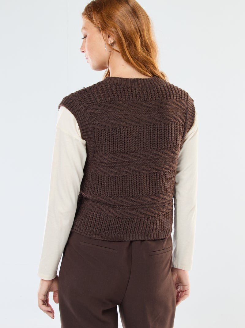 Gilet smanicato in maglia a trecce Marrone - Kiabi