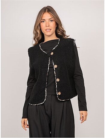 Gilet smanicato in sherpa con profili leopardati umalia