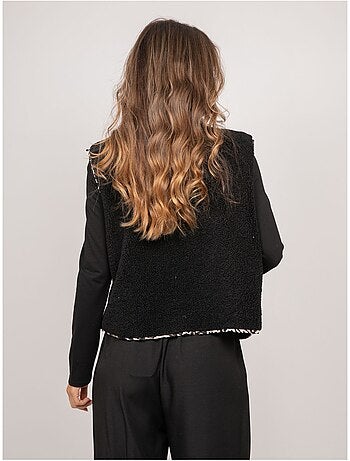 Gilet smanicato in sherpa con profili leopardati umalia