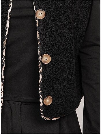Gilet smanicato in sherpa con profili leopardati umalia