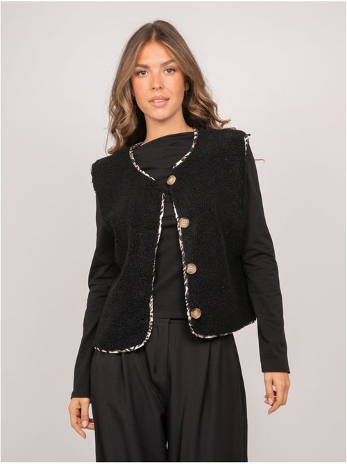 Gilet smanicato in sherpa con profili leopardati umalia - Kiabi