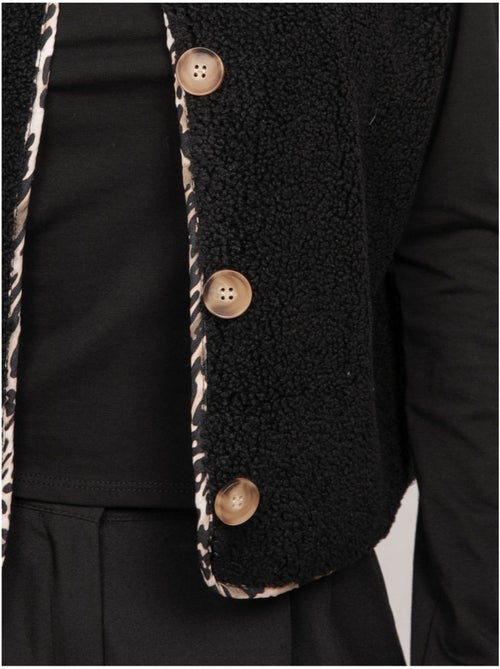 Gilet smanicato in sherpa con profili leopardati umalia - Kiabi