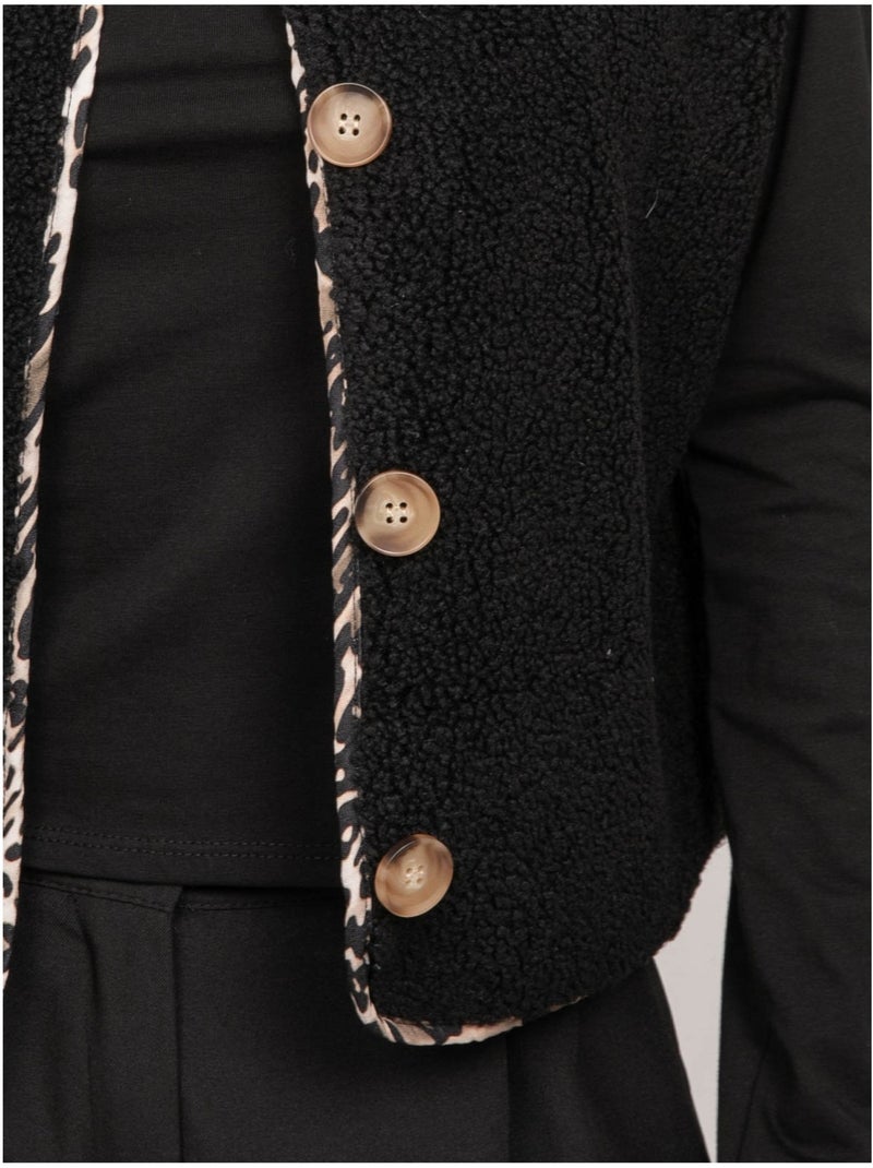 Gilet smanicato in sherpa con profili leopardati umalia Nero - Kiabi