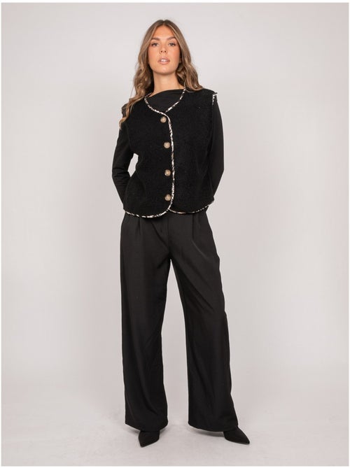 Gilet smanicato in sherpa con profili leopardati umalia - Kiabi