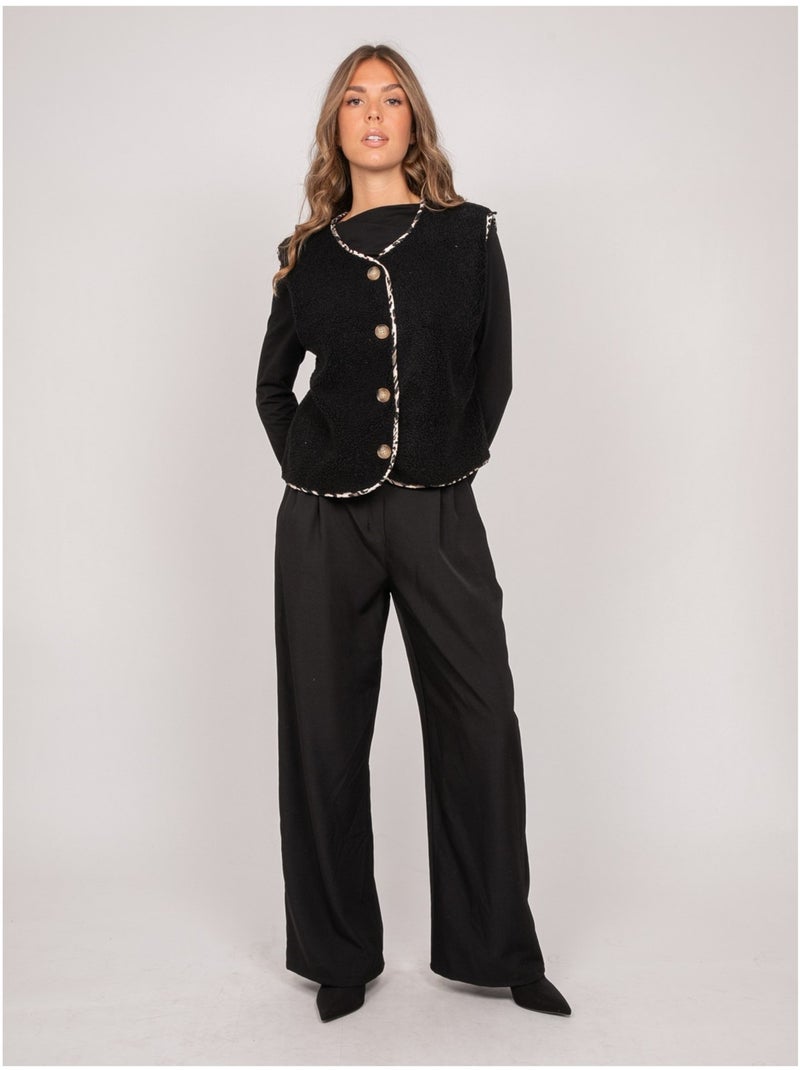 Gilet smanicato in sherpa con profili leopardati umalia Nero - Kiabi