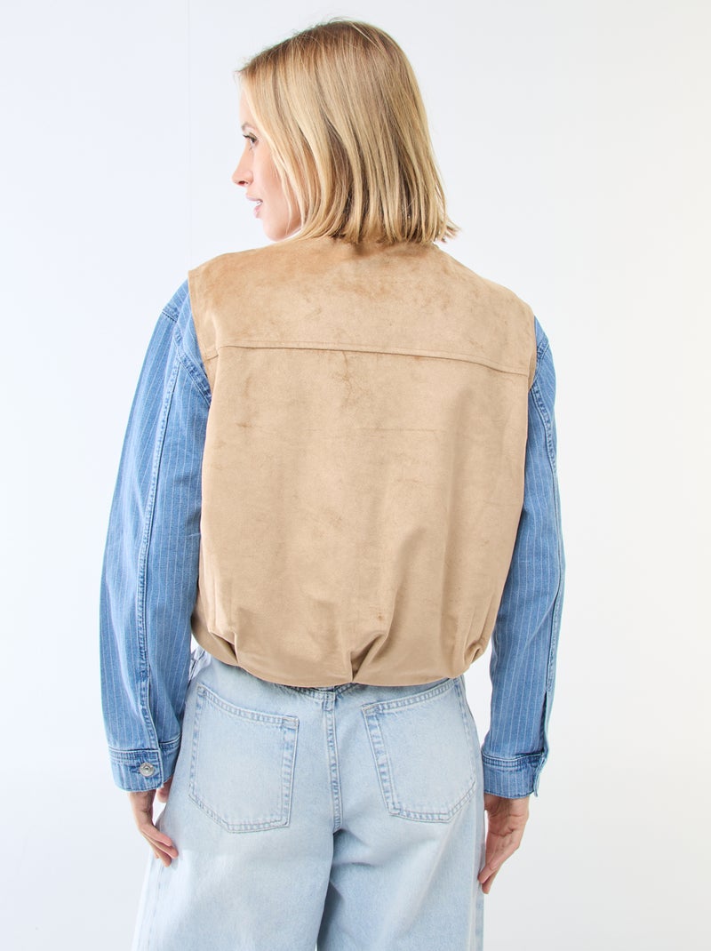 Gilet smanicato in suede Beige - Kiabi