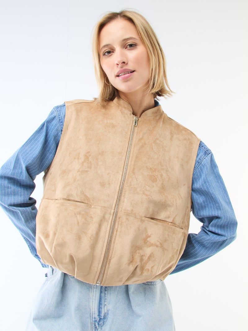 Gilet smanicato in suede Beige - Kiabi