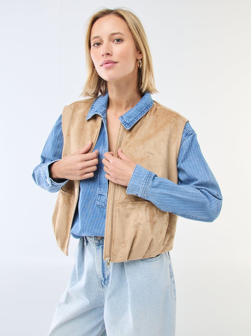 Gilet smanicato in suede Beige - Kiabi
