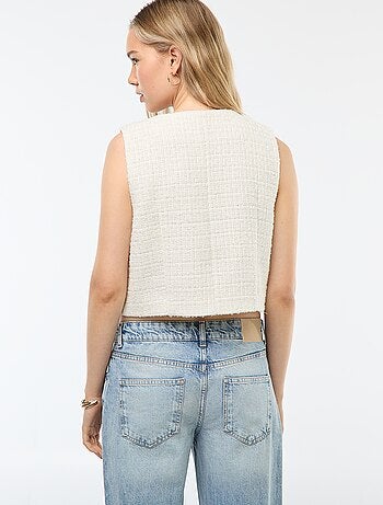 Gilet smanicato in tweed con bottoni fantasia