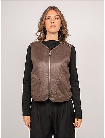 Gilet smanicato reversibile in scamosciato e pelliccia sintetica umiya
