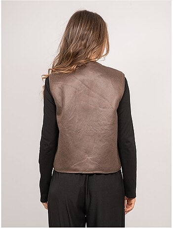 Gilet smanicato reversibile in scamosciato e pelliccia sintetica umiya